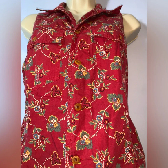 Ralph Lauren Country red Floral collared button Down sleeveless Shirt vintage L - Picture 4 of 7